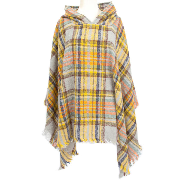 Dame Plaid Hetteskjerf Kappe Teppe Poncho Hetteskjerf