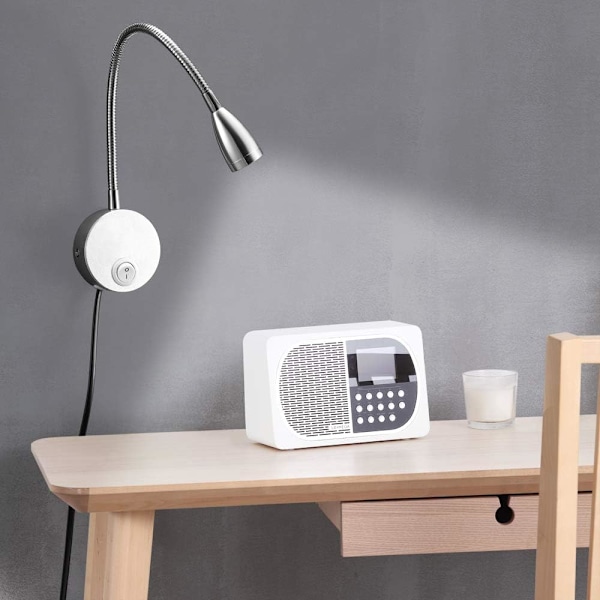 Mångsidig läslampa med LED-sänglampor, flexibel hals för väggmontering, varmt mjukt ljus, steglös dimning, touch-brytare, ögonskydd