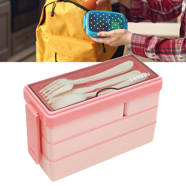 Rosa Bento Box Vuxen Lunchlåda 3 Lager Stapelbar Lunchbehållare med 4 Fack för Arbete Skola Picknick