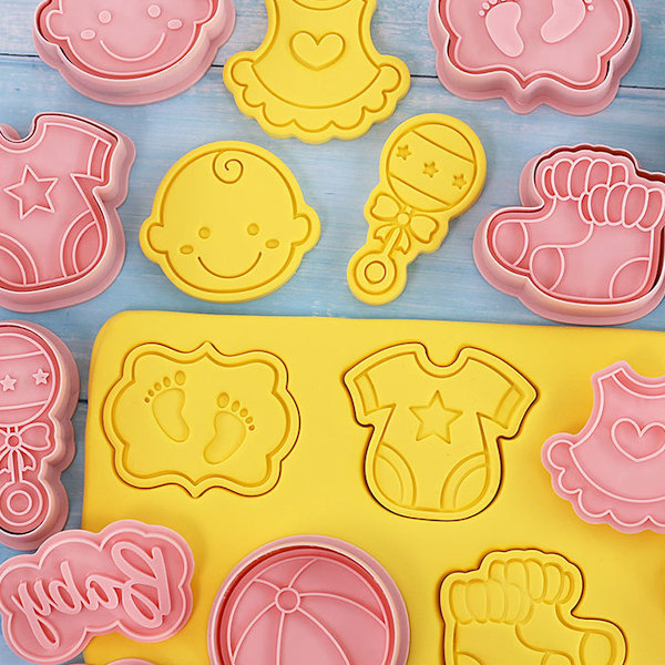 Baby Cookie Mold Set - 8 st - Tryckta präglade kakformar lämpliga för barnkalas