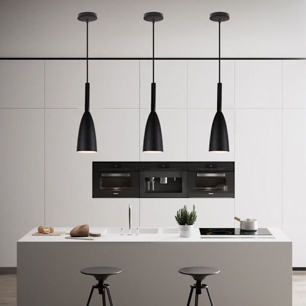 Justerbar Pendellampa för Sovrum Vardagsrum, Modern Glamour Matt Svart Finish Aluminiumkonstruktion Tygsladd Pendellampa Med Enkel