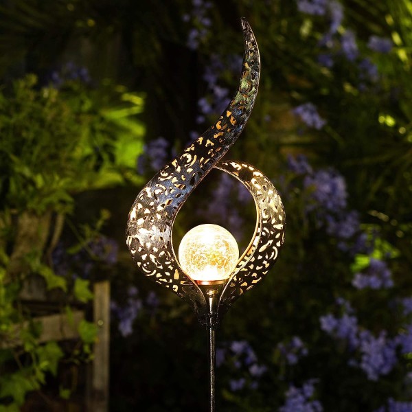 Utomhus Solar Lights Garden Crackle Glas Globe Stake