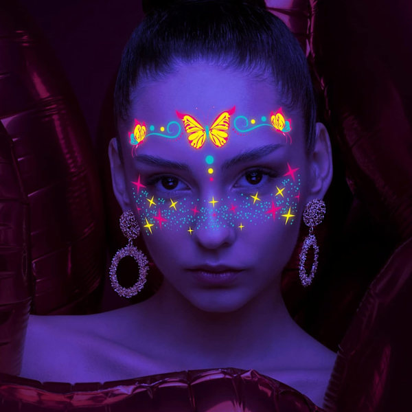 8 st Självhäftande Ansiktsstickers Glitter, Festival Ansiktsstickers Tatuering Stickers Set, Ädelstenar Glitter Rave Party Kropp Temporära Tatueringar för Ögon Ansikte