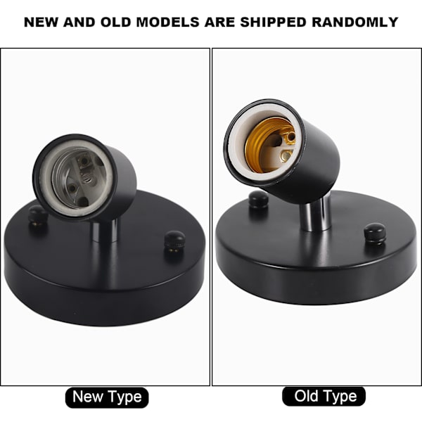 E27 Moderne Vintage Loftlampe Væghængt Lampe Pæreholder Sokkel 180° Drejelig Sort