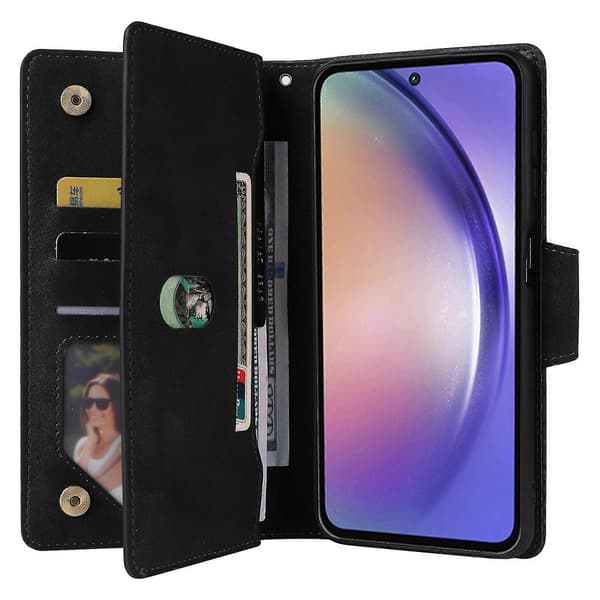 Plånboksfodral med dragkedja och nitdekor i läder för Samsung Galaxy A55 5G Black