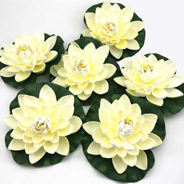 6 stk. Kunstige Flydende Skum Lotusblomster, med Vandlilje Pad