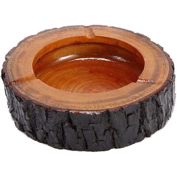 Cigarraskfat i trä för män, Elegant konst & dekoration 14 cm runt, Hållbar askkopp i massivt trä för hem, kontor, utomhusbruk