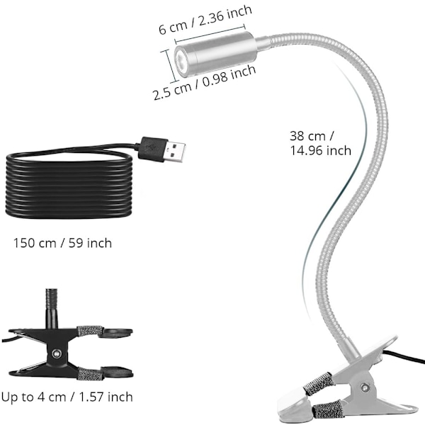 Klämma på lampa läslampa LED skrivbordslampa 3 ljusstyrkor