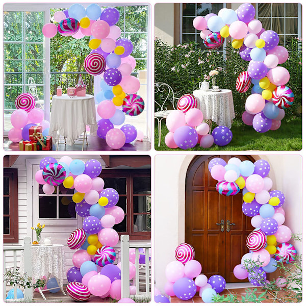 Regnbåge Smileys Godis Folieballonger för Födelsedag Bröllop, Pastell Ballongbåge med Flerfärgade Ballonger Partydekorationer, Latexballonger Godisland