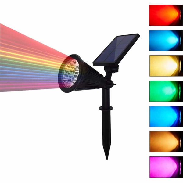 LED Solcellslampor för Trädgård Spotlight Automatisk Färgväxling 7 Färger Solcellslampor Utomhus för Gård Uteplats Gräsmatta Belysning Vattentät 1PCS