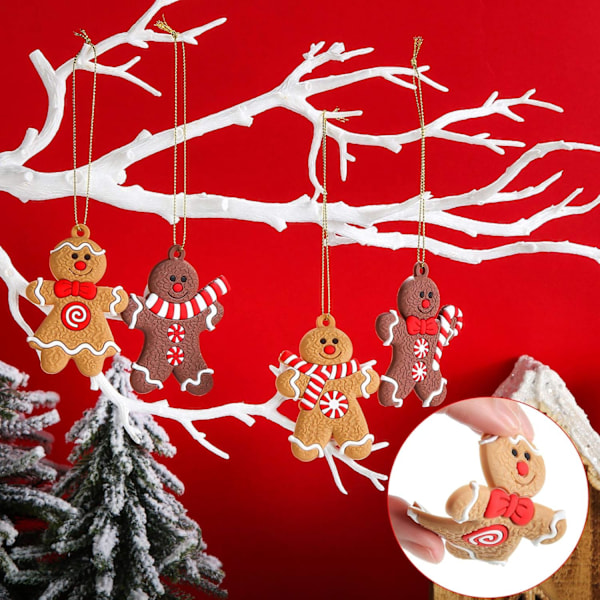 Traditionella Dekorations Mini Pepparkaks Julgransprydnader, 24 Delar Flerfärgade Blandade Pepparkaksfigurer för DIY Dekor, Mjuk PVC Gummi