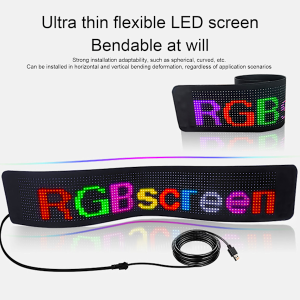 Flexibel LED-bilskärm Bluetooth-appkontroll 16x64 Matrix Anpassad textmönster Programmerbar reklam LED-skylt USB 5V