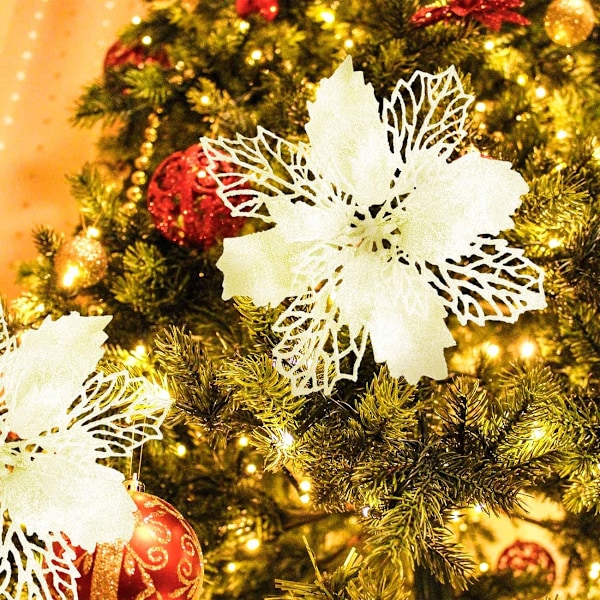 Utsökt Julstjärneblomma, Glittrande Konstnärlig Touch Till Din Festliga Dekor, Glittrande Juldekoration För Hem, Bröllop Och Fest, Set
