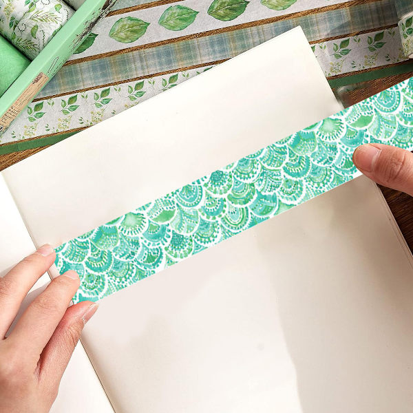 12 rullar Washi Tape Set, söta gröna växter blommiga djur,