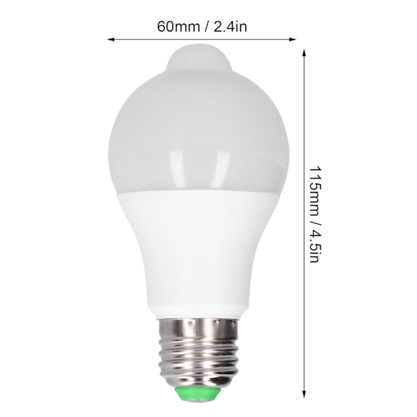 LED-pære med PIR-bevegelsessensor for korridor, soverom, trapp, gang - 85-265V ren hvit