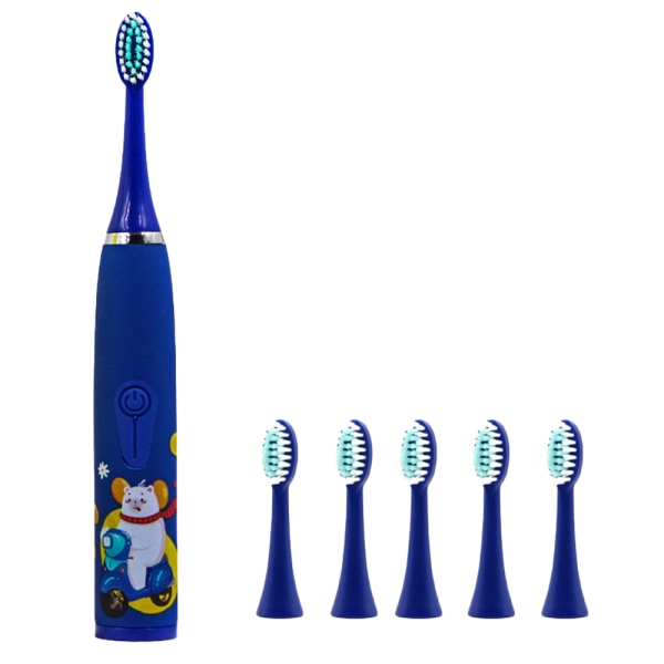 Elektrisk tandborste för barn med 6 borsthuvuden, IPX7 vattentät, inbyggd smart timer, barntandborste lämplig för åldrarna 3+