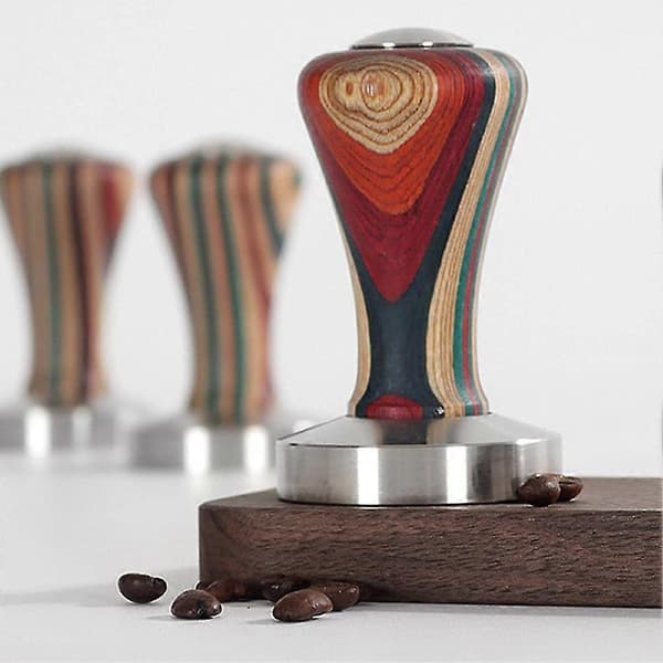 53mm Kaffetamper med trehåndtak, base i rustfritt stål, pulverpresse, solid hammer, kaffetilbehør Fo