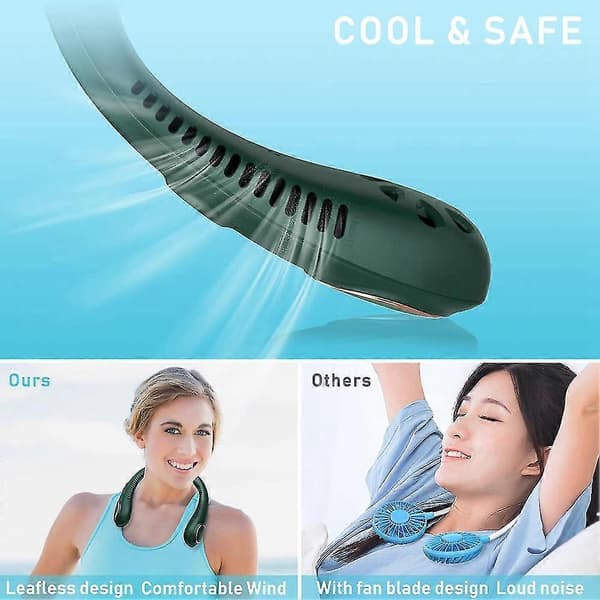 Bærbar halsventilator, nyeste USB-genopladelige bladløse halsventilator, bærbar håndfri halsventilator med Di