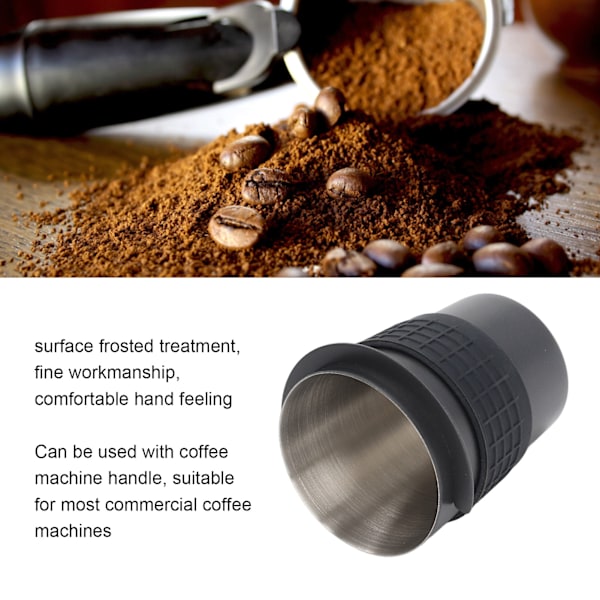 58mm Kaffe Doseringkopp i Rustfritt Stål, Håndtak for Kaffemaskin, Mottak for Pulver med Silikonring, Svart