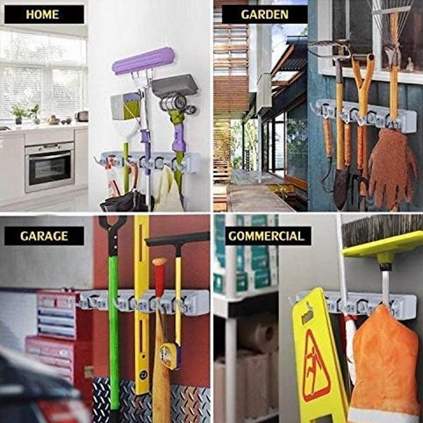 Luudanpidike 5 Säilytyspaikalla & 6 Koukulla, Helppo Seinäkiinnitys Säilytykseen Garagissa tai Vaatekaapissa