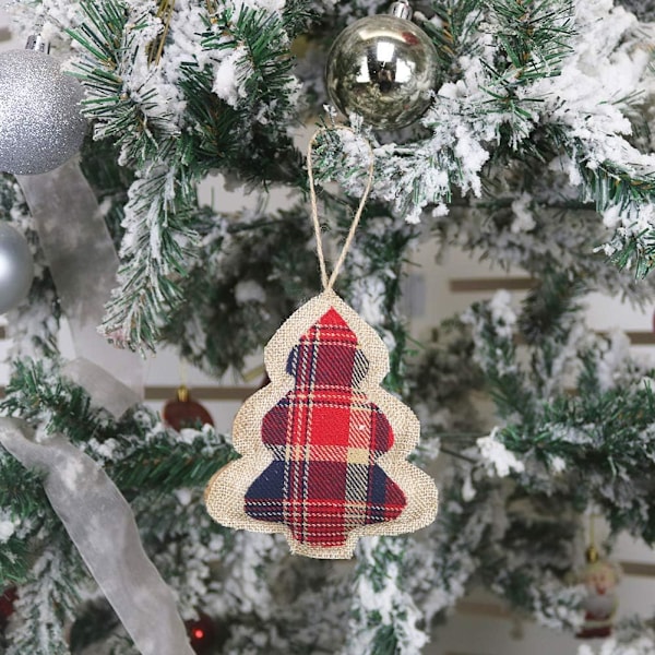 Landlig Gårdhus Julepynt, Tartan Stof Julepynt i Sækkelærred til Rustik Julefestpynt, Plys Julepynt Sæt til Juletræ, 4 stk.
