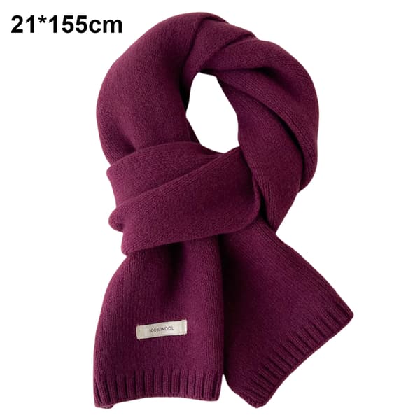 Stickad Vinterhalsduk i Ull, Enfärgad Ribbstickad Lång Halsduk Pashmina Mjuk Varm Krage