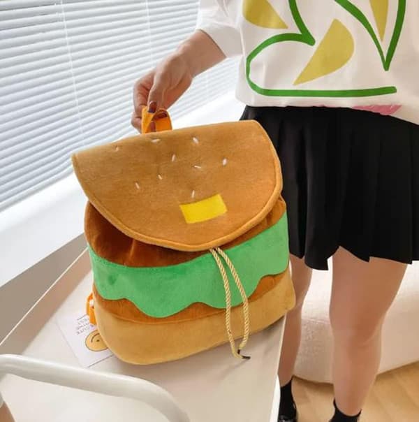 Hamburger Design Rygsæk Håndtaske! Sød Frontklap Snørepose!