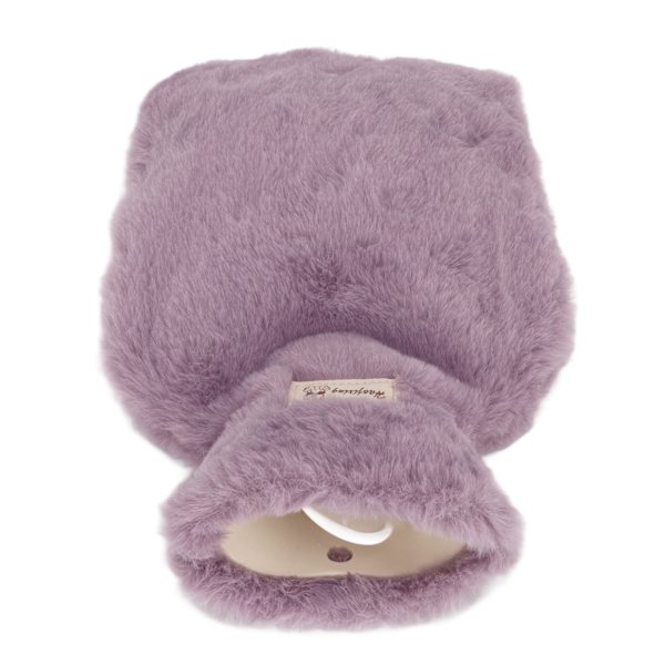 Plush Varmtvannflaske 1000ml Bred Munn Anti-Skli Tekstur Varmtvannflaske med Vaskbar Myk Plush Deksel for Skole Kontor Lilla