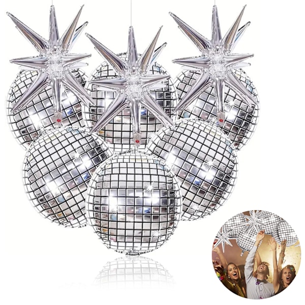 6 disco ballonger + 3 exploderande stjärnor