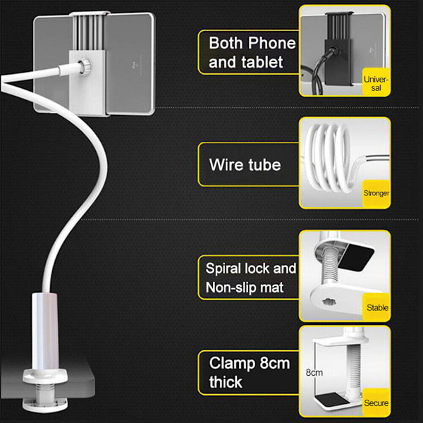 360° Sengesidebord Stativ Holder Stativ For iPhone Tablet Mobiltelefon DE