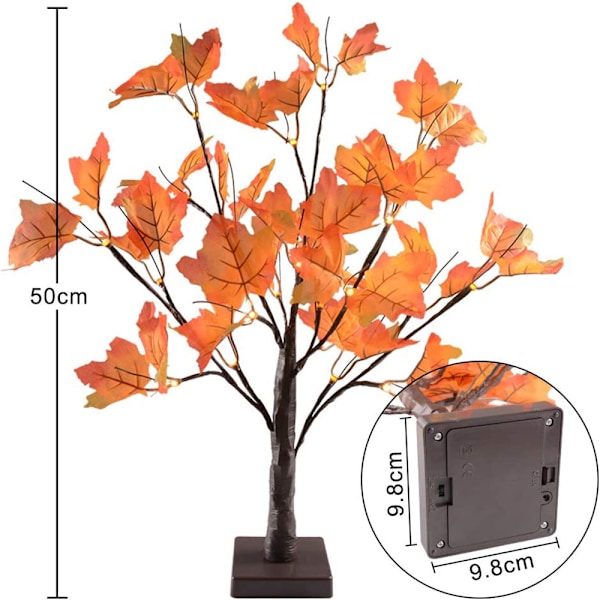 Upplyst lönnträd för höstdekorationer till Thanksgiving, batteri- eller USB-driven med varmvita LED-lampor, 24 lysande festliga presenter med timer