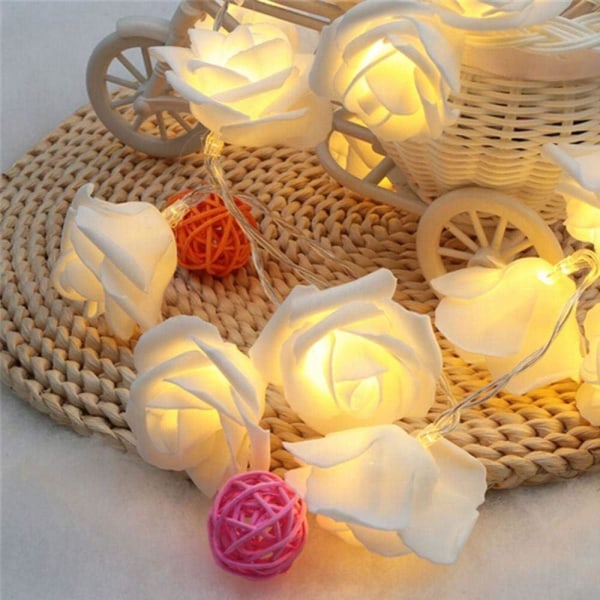 20 LED Batteridrevne Lyslenker Romantiske Blomster Rose Premium