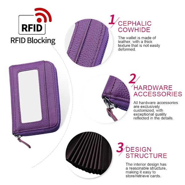 Pieni nahkainen lompakko naisille, naisten vetoketjullinen lompakko, RFID