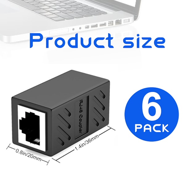6 kpl Ethernet-kaapeliadapteria - musta