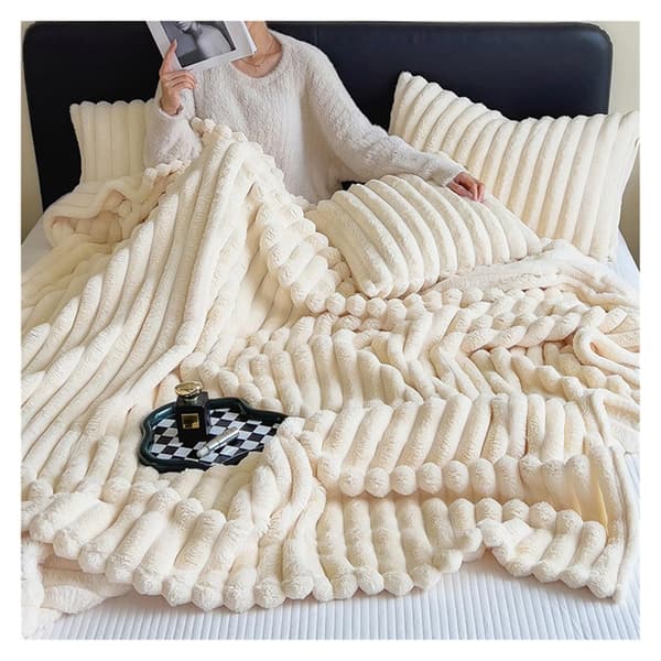 Lyxig plyschfilt, mysig, fluffig, för säng, soffa