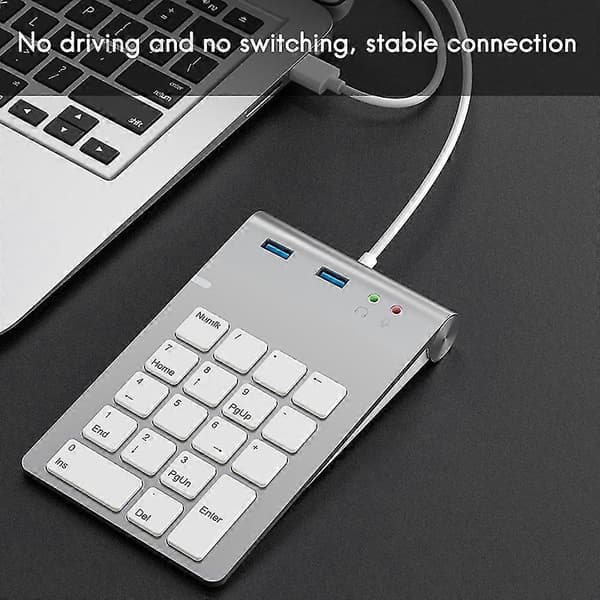 USB Numerisk Tastatur med USB3.0+3.5mm Audio Interface Hub Multifunktionel Regnskabs Finansiel Lommeregner