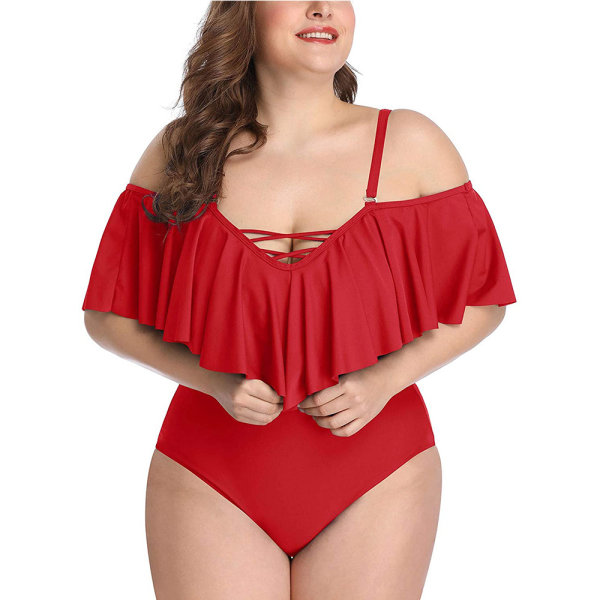 Plus Size Off Shoulder One Piece Swimsuits för kvinnor Tummy Contr