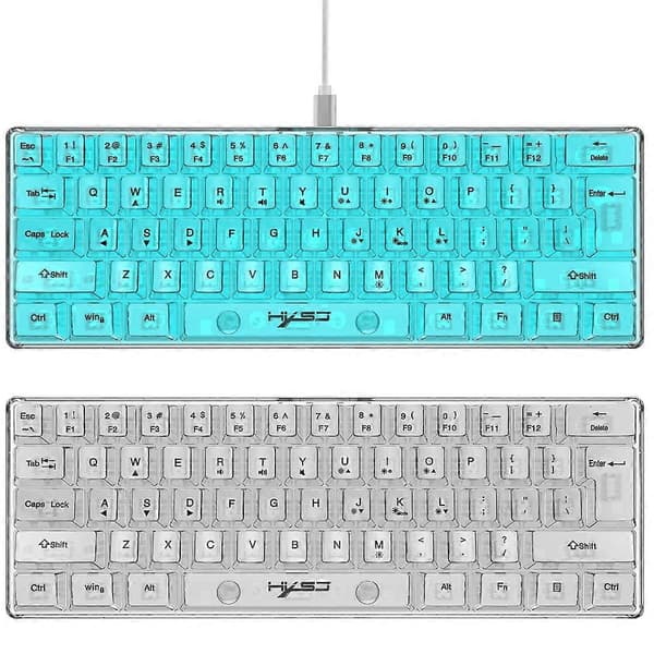Mini 60 % kompakti 61 näppäimen läpinäkyvä pelinäppäimistö PC/Mac-koneille