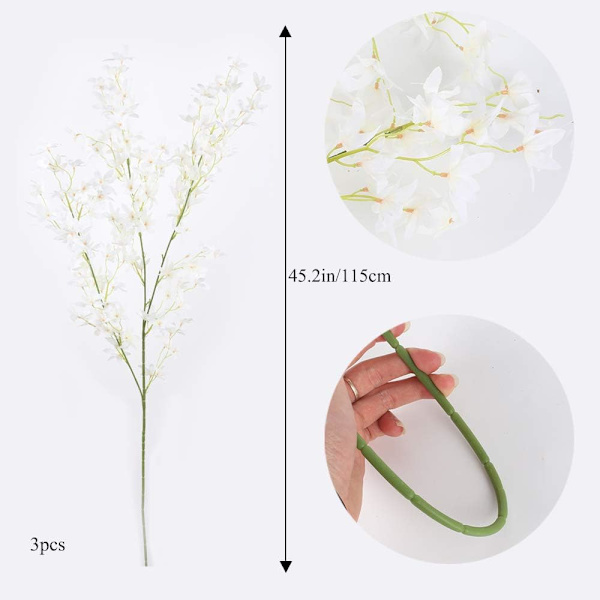 3 stk. Kunstige Hvide Kirsebærblomster 115CM Sakura Bouquet