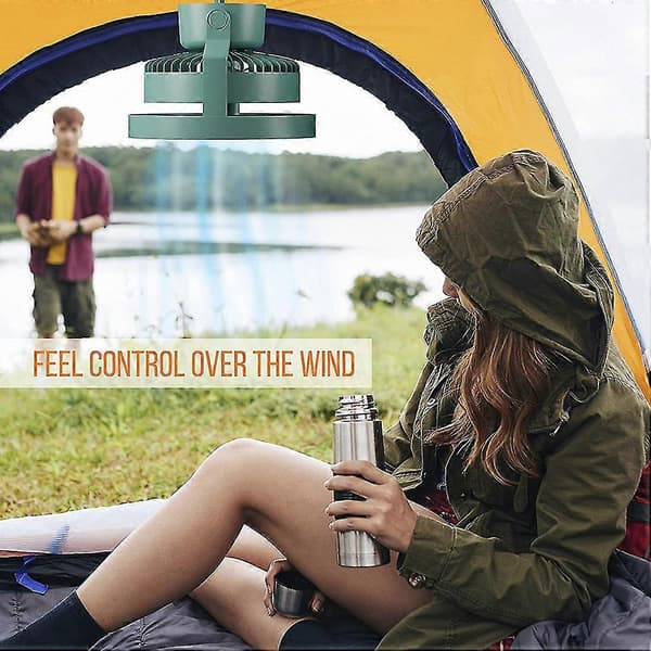 Campingventilator med LED-lys, 8000mah udendørs teltventilator med lys & krog, 180° roterende ventilator, til camping, f