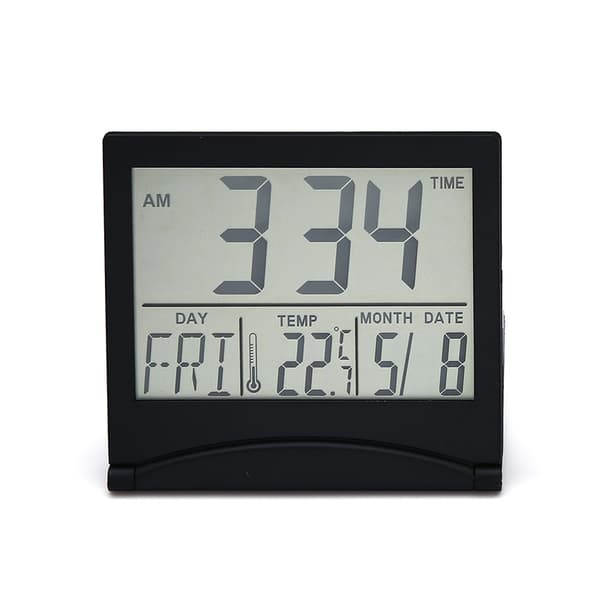 Digitalt LCD Bordur Temperatur Rejsevækkeur (Sort)