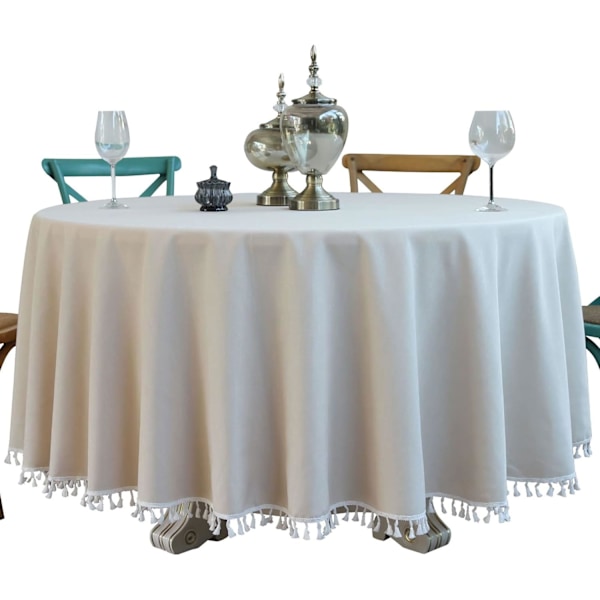 Rund bordsduk i konstlinne, Sydney Beige Polyester Unik Design Bordsöverdrag för Matkök Party Buffé, Slitstarkt Material Motstår Fläckar och