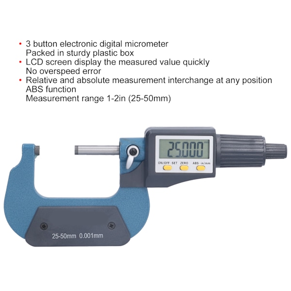 Digital Mikrometer 0,00005 tommer/0,001 mm Oppløsning Profesjonelle Tykkelsesmåleverktøy 25‑50 mm