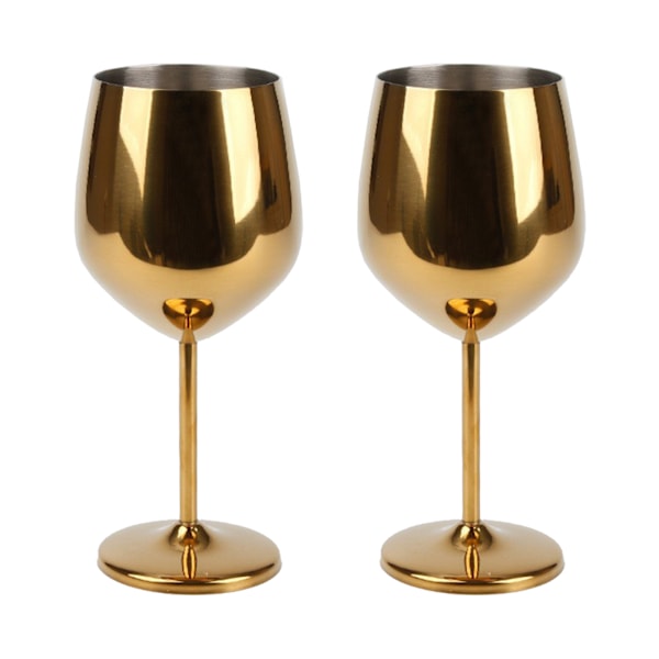 2 st 18oz Guld vinglas, 18oz Okrossbar Stålvinglas, Splittersäkert Metallvinglas för Utomhus, Picknick, Fest (GULD)