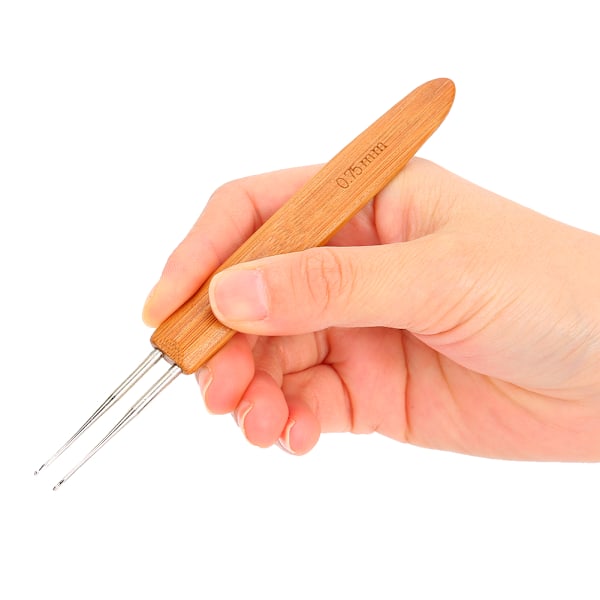 Muodin koukku, bambukahva, virkkauskoukku, hiusten punonta, dreadlock-työkalu (0,75 mm) kaksinkertainen virkkauskoukku