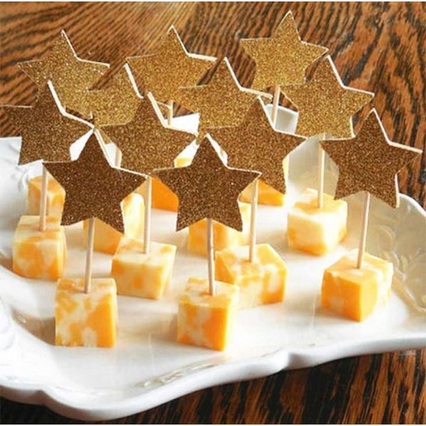 Galaktisk Glamour, 50 st Guldstjärne Cupcake Picks, Rymd Cupcake Accenter Som Skiner Starkt, Blinkande Stjärnor För Att Lyfta Din Festdekor Till Stellar