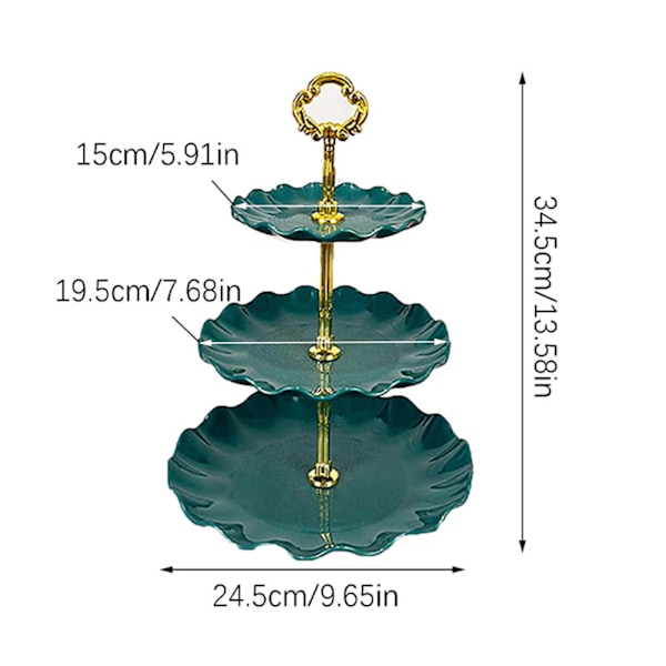 Nordisk stil 3-lagers frukttallrik bricka plast 3-lagers tårtställningssemesterfest dessertbricka mörkgrön