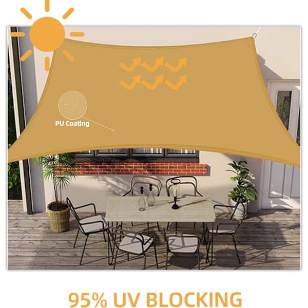 Vandtæt Solsejl 2x3m, Rektangulær Skyggedug UV Beskyttelse til Udendørs Have Terrasse Balkon