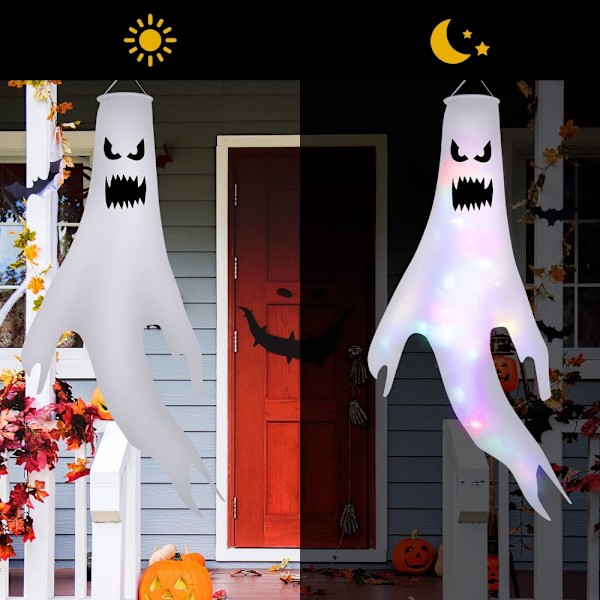 Halloween Dekorationer, Spökvindstrutar i Polyestertyg med Utbytbara Batterier för Inom- och Utomhusbruk (2-pack)