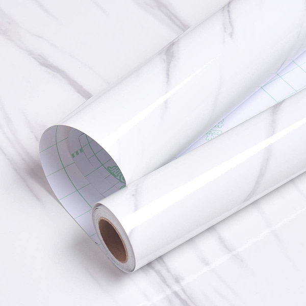 Slitstark PVC Marmor Kontaktpapper Självhäftande, Vattentäta Uppfriskande Vita Bänkskivor för Köksrenovering, Självhäftande Tapet För